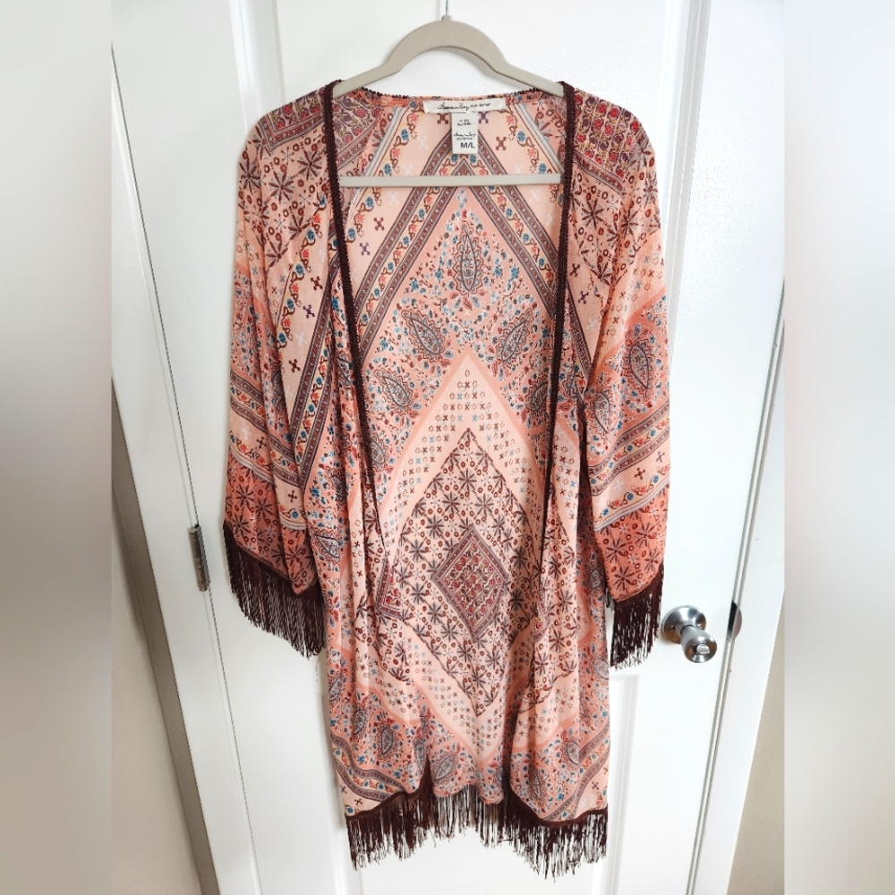 American Rag Boho Chic Kimono with Fringe Size M/L